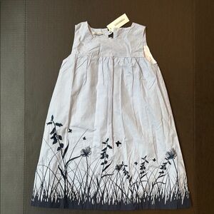 Blue and White Sleeveless Dress with Floral Design - Swedish
